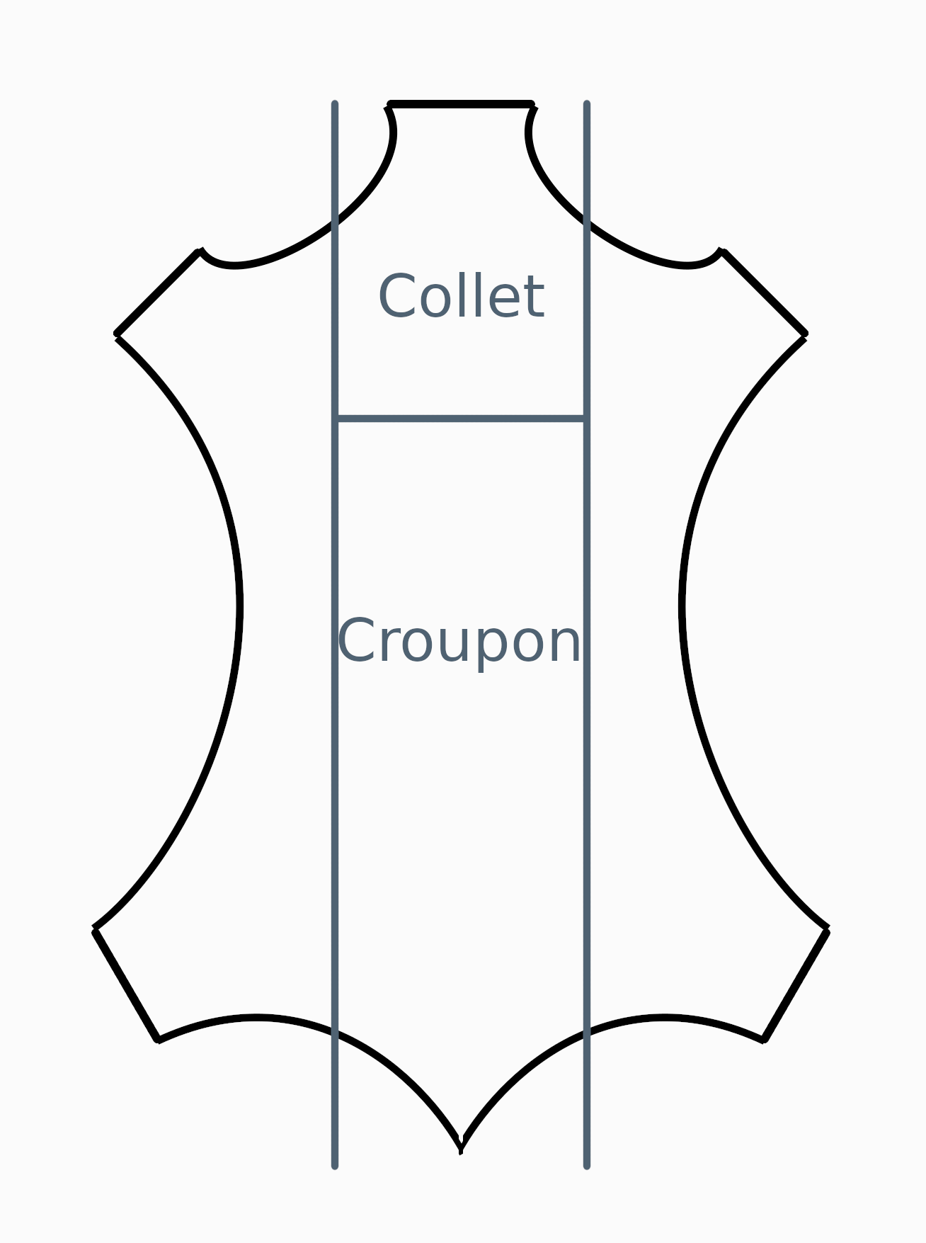 schéma pour montrer où se situent le collet et le croupon sur un cuir